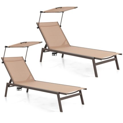 Giantex Outdoor Chaise Lounge Chair- Tanning Chair with Sunshade - Brown 2