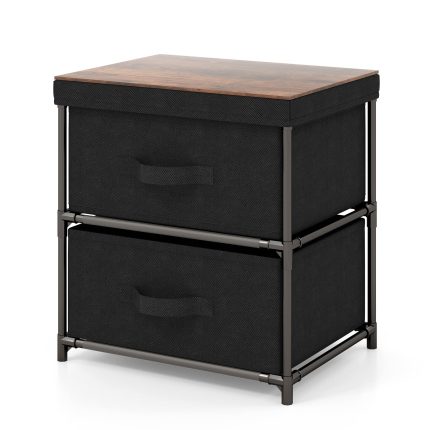 Giantex Nightstand Set of 2 with 2 Fabric Drawers - 1 2 Black