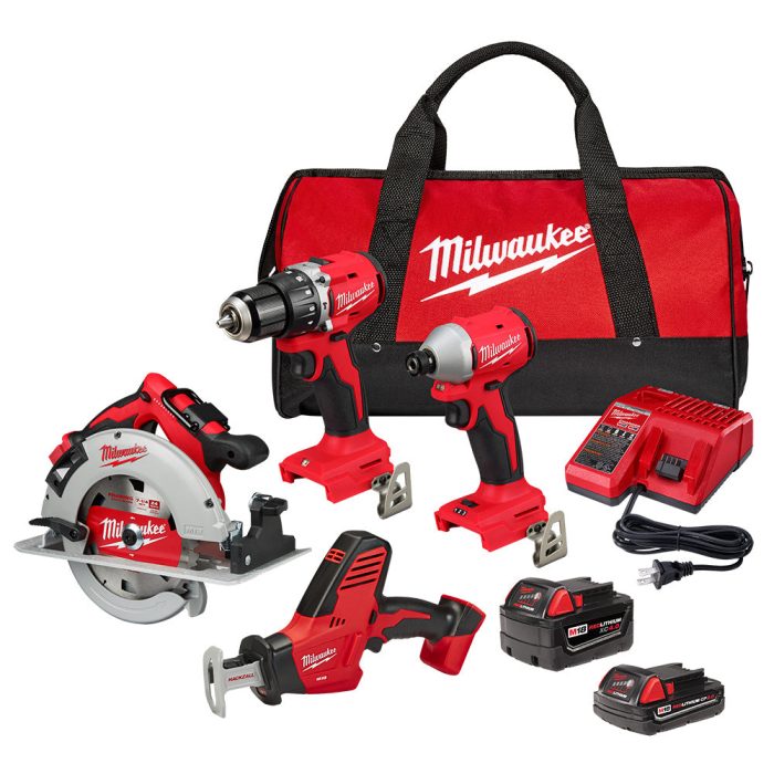 Milwaukee 3693-24CX M18 18V 4 Cordless Tool Combo Kit w/ Battery - Image 1