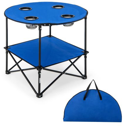 Giantex Folding Camping Table, 2-Tier Portable Picnic Table w/Carrying Bag, 4 Cup Holders
