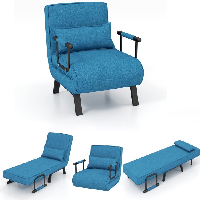 Giantex Convertible Sofa Bed, 4-in-1 Sleeper Chair with Pillow - Blue - Image 1