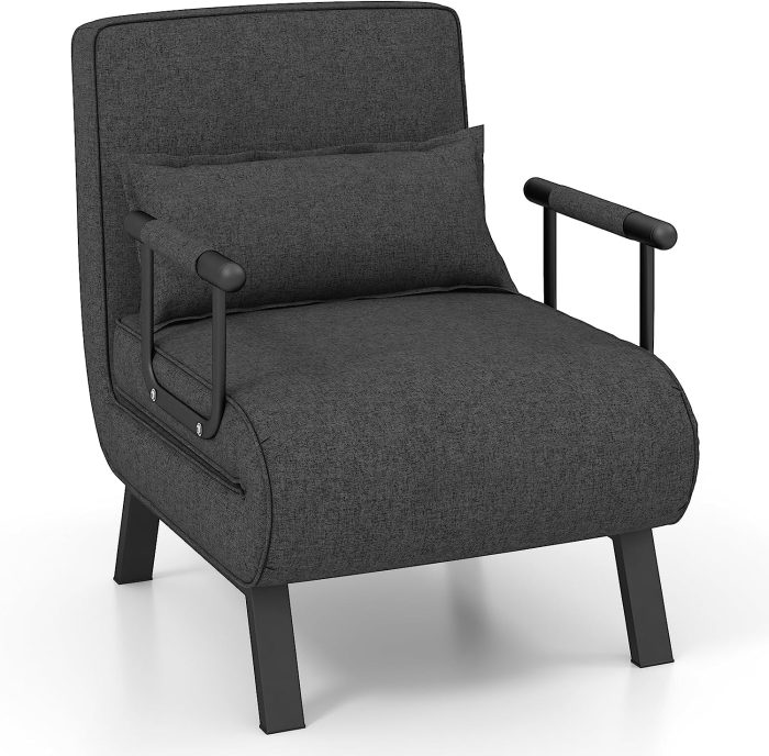 Giantex Convertible Sofa Bed, 4-in-1 Sleeper Chair with Pillow - Dark Grey - Image 1