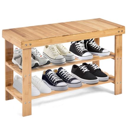Giantex Entryway Shoe Bench, Bamboo Shoe Shelf Organizer Holds up to 6 Pairs - Natural