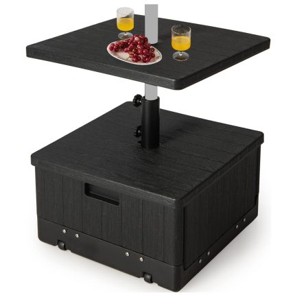 Giantex Outdoor Side Table with Umbrella Stand - Black