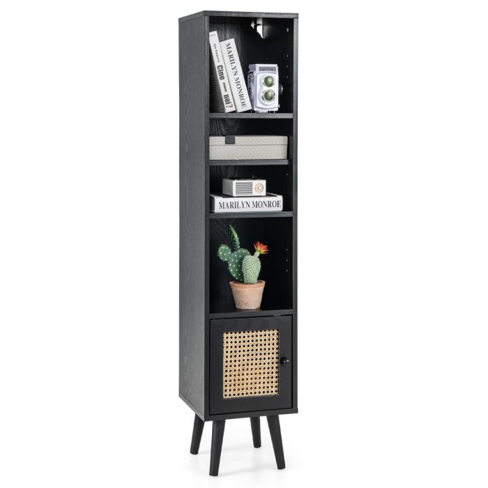 Giantex 54" Tall 4-Tier Bookcase with Door - Black - Image 1