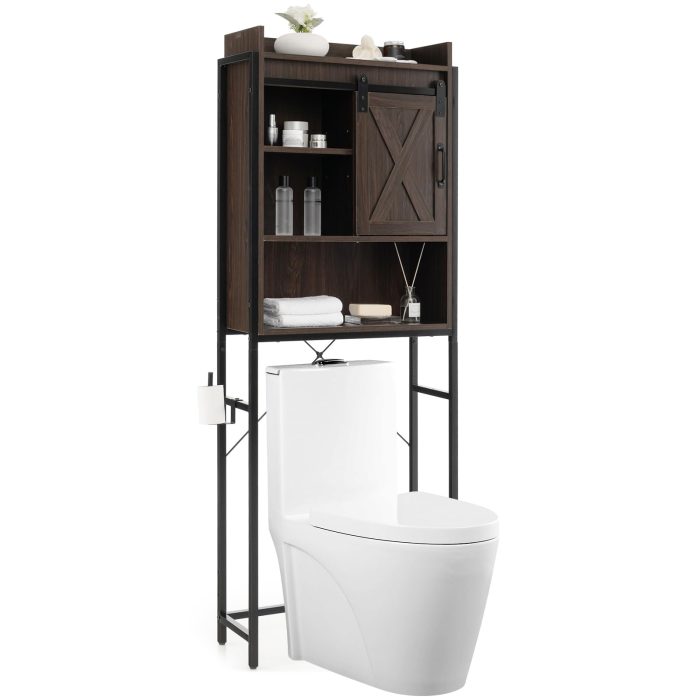 Giantex Over-The-Toilet Storage Cabinet, Freestanding 4-Tier Bathroom Organizer Rack - Espresso - Image 1