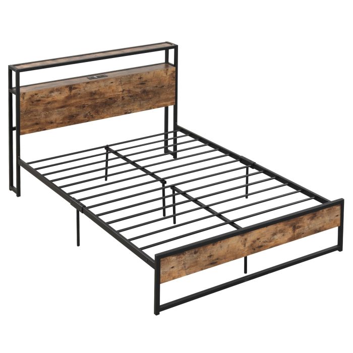 Giantex Full Bed Frame with Storage Headboard and Charging Station, with Outlets and USB Ports - Full Charging Headboard+no Drawer - Image 1