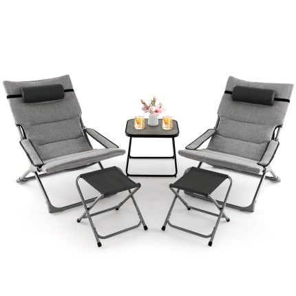 Giantex 5-Piece Patio Bistro Set, Folding Lounge Chairs with Footrest Stool & Side Table, Removable Cushion