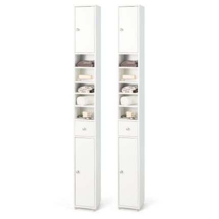 Giantex Slim Bathroom Storage Cabinet - 71" Tall Narrow Floor Cabinet Cupboard with 2 Doors, 5 Adjustable Shelves, 1 Drawer