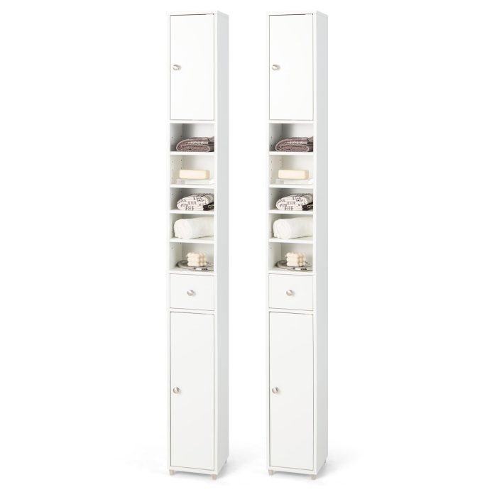 Giantex Slim Bathroom Storage Cabinet - 71" Tall Narrow Floor Cabinet Cupboard with 2 Doors, 5 Adjustable Shelves, 1 Drawer - Image 1