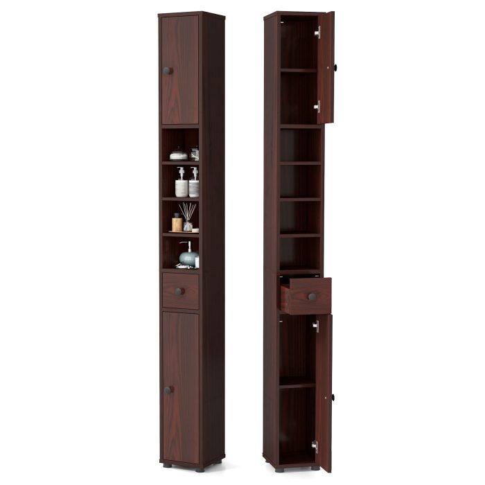 Giantex Slim Bathroom Storage Cabinet - 71" Tall Narrow Floor Cabinet Cupboard with 2 Doors, 5 Adjustable Shelves, 1 Drawer - Image 1