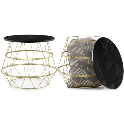 Giantex Round Coffee Table, Faux Marble Side End Table with Gold Metal Frame & Removeable Top - 2