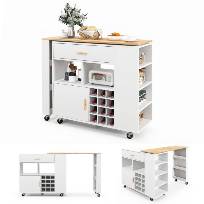 Giantex Mobile Kitchen Island Cart - 2-in-1 Reversible Serving Cart Bar Table Combo, White - Image 1