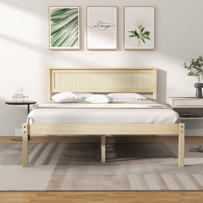 Giantex Wood Full Platform Bed with Headboard - Natural Full - Image 1
