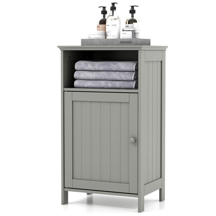 Giantex Bathroom Floor Storage Cabinet - Side Cabinet with Open Compartment, 3-Position Adjustable Shelf - Image 1
