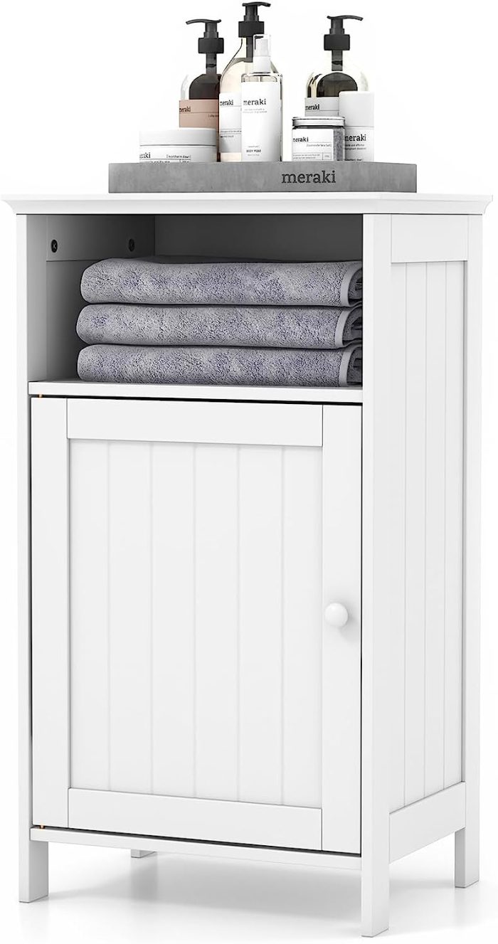 Giantex Bathroom Floor Storage Cabinet - Side Cabinet with Open Compartment, 3-Position Adjustable Shelf - Image 1