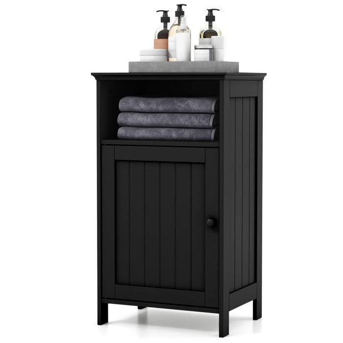 Giantex Bathroom Floor Storage Cabinet - Side Cabinet with Open Compartment, 3-Position Adjustable Shelf - Image 1