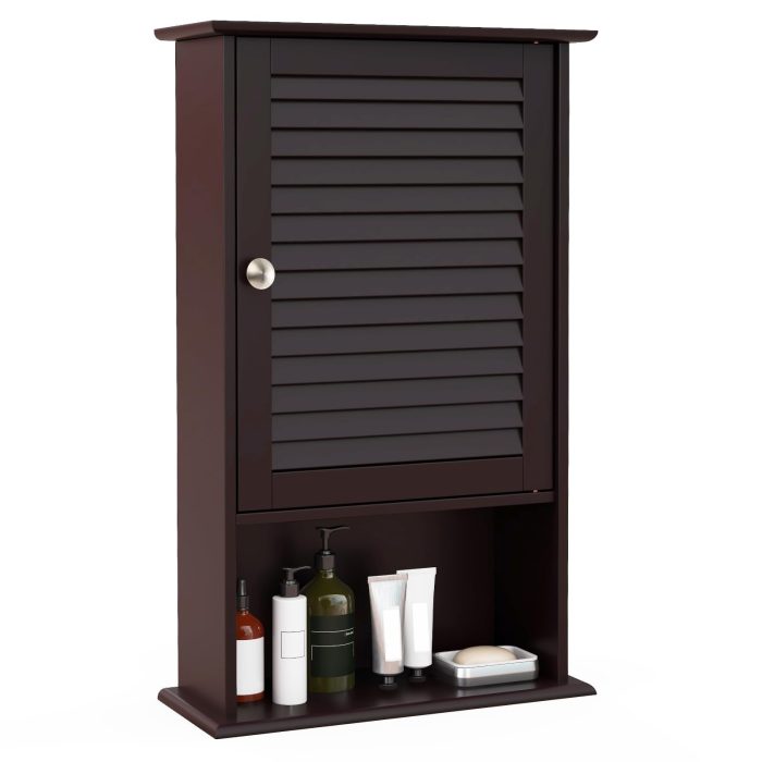 Giantex Bathroom Wall Mount Cabinet - Over The Toilet Storage Organizer with Single Door and Adjustable Shel - Image 1