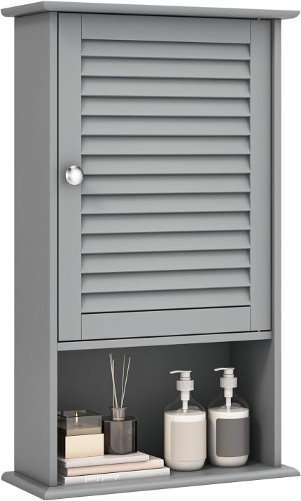 Giantex Bathroom Wall Mount Cabinet - Over The Toilet Storage Organizer with Single Door and Adjustable Shel