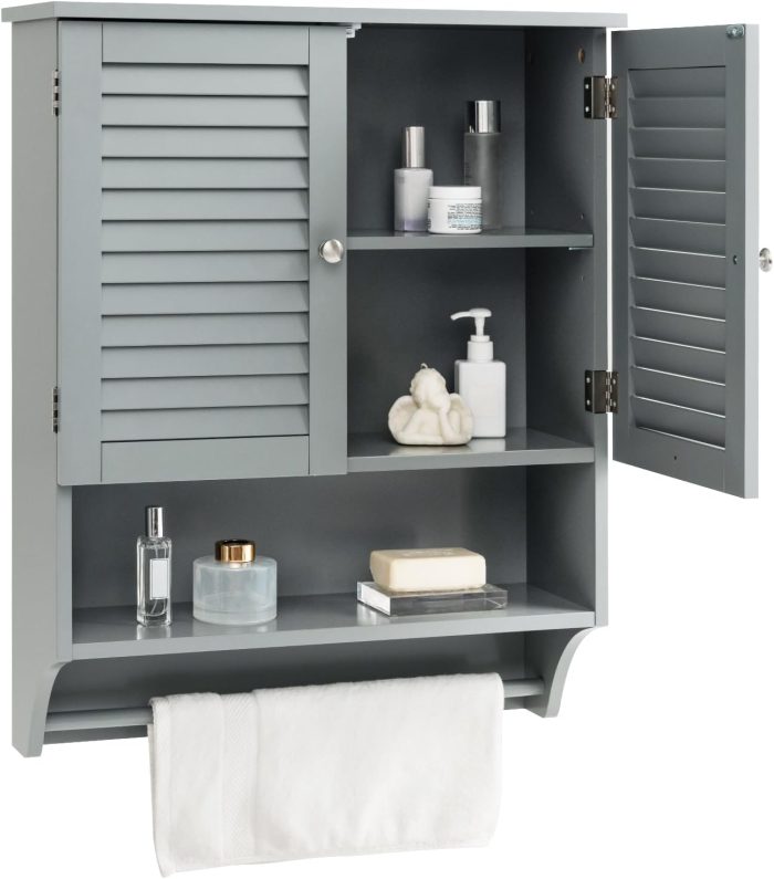 Giantex Bathroom Cabinet Wall Mounted - Hanging Medicine Cabinet with 2 Louvered Doors - Image 1