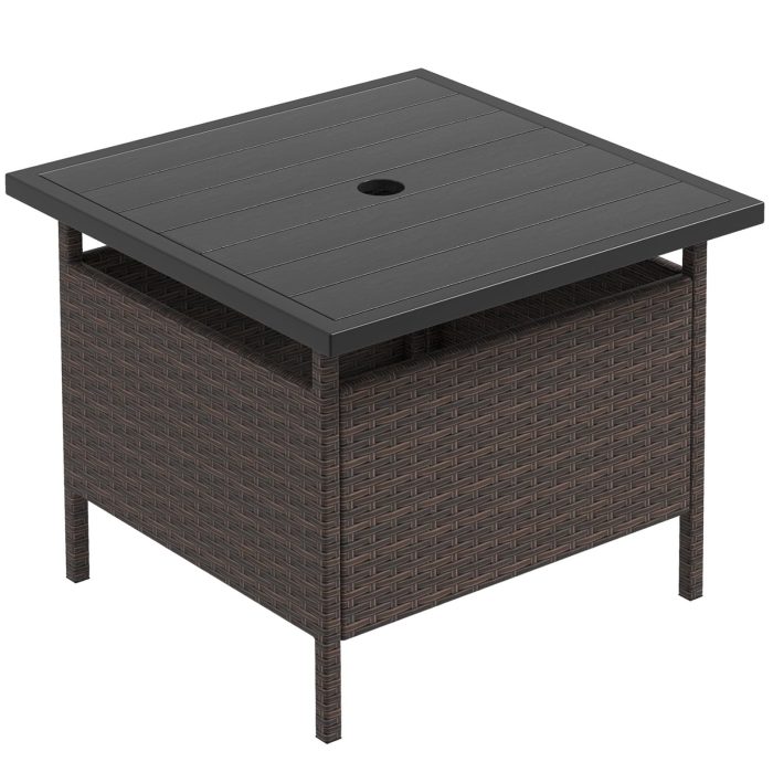 Giantex Umbrella Table, Outdoor Side Table with 2" Umbrella Hole, Rattan Umbrella Stand Holder Table - Image 1