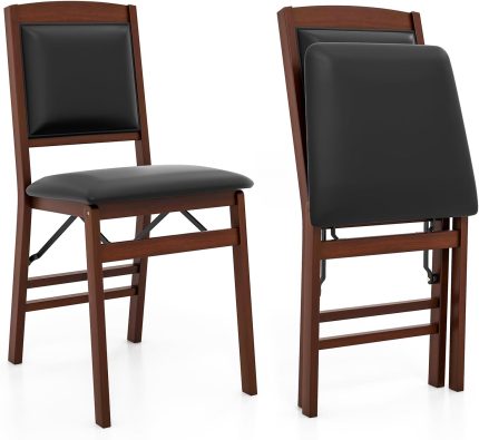 Giantex Folding Dining Chairs Set of 2, Foldable Wood Kitchen Chairs with Padded Seat - Walnut-padded Back 1