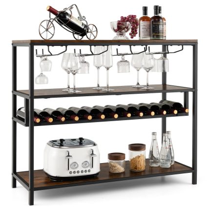 Giantex Wine Rack Table, Freestanding 13-Bottle Wooden Wine Bar Cabinet with Wine Rack