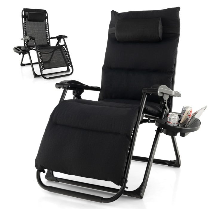 Giantex Zero Gravity Chair with Patio Cushions, Adjustable Folding Reclining Lounge Chair - Black 1 - Image 1