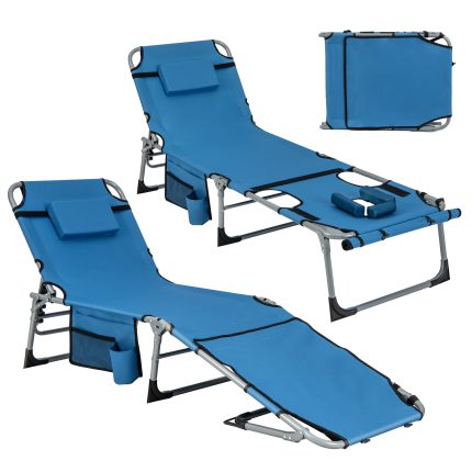 Giantex Folding Beach Tanning Chair - Outdoor Chaise Lounge Chair, 5-Position Adjustable Lounger with Face Hole