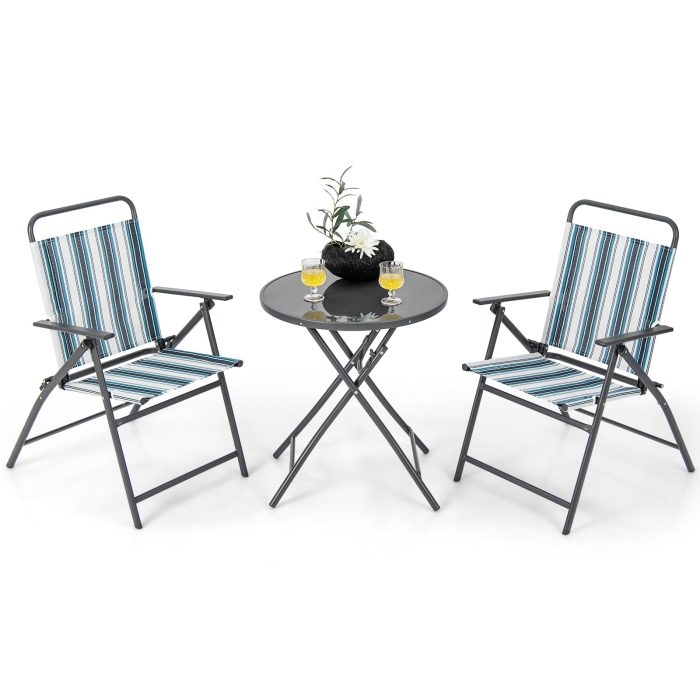 Giantex 3 Pcs Patio Bistro Set, Folding Table and Chairs Set - Image 1
