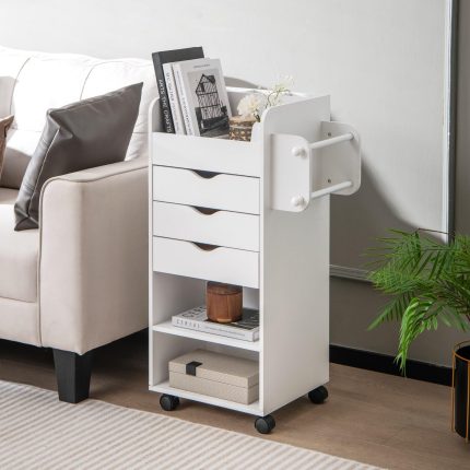 Giantex Craft Storage Cart - Utility Organizer Cart with 3 Drawers, 3 Shelves (White)