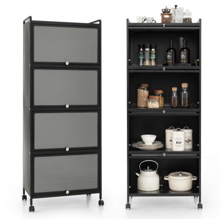 Giantex 5-Tier Kitchen Storage Cabinet, Mobile Microwave Stand with Flip-up PC Doors - Black