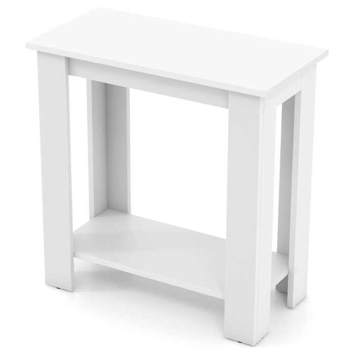 Giantex 2-Tier End Table White, Modern Side Table with Storage Shelf - 1 White - Image 1