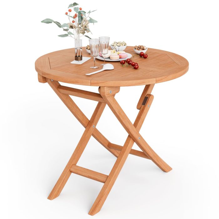Giantex 31.5” Outdoor Folding Table, Patio Solid Teak Dining Table with Natural Appearance, Space-Saving Design - Image 1