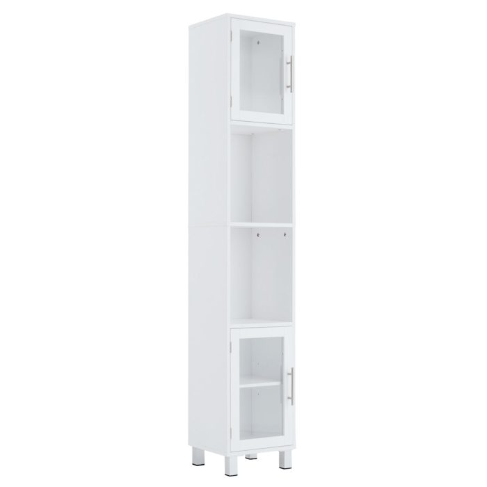 Tall Bathroom Cabinet, Home Bedroom Living Room Wood Linen Storage Cabinet Free Standing - White - Image 1