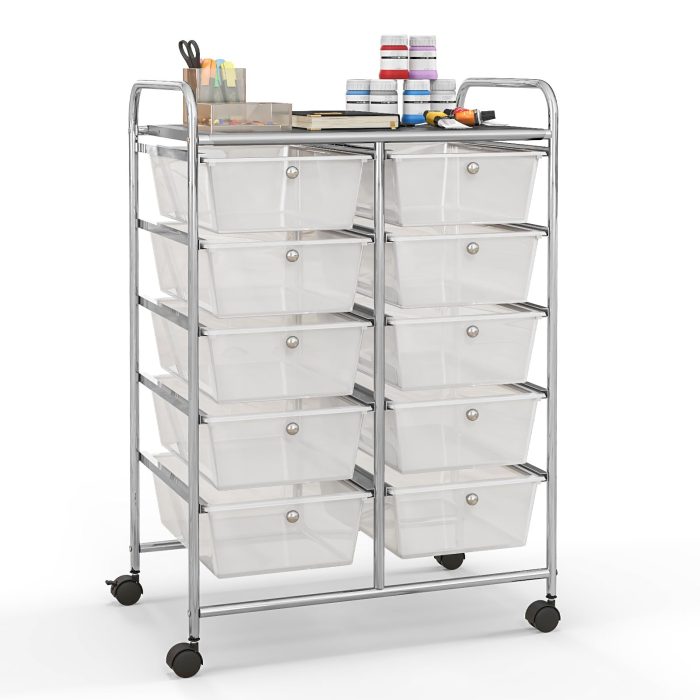 Giantex 10 Drawers Rolling Cart, Classroom Organizers - Clear - Image 1