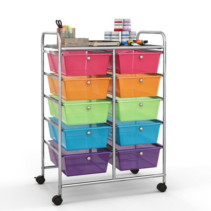 Giantex 10 Drawers Rolling Cart, Classroom Organizers - Multicolor - Image 1