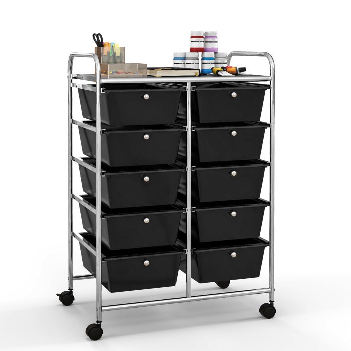 Giantex 10 Drawers Rolling Cart, Classroom Organizers - Black - Image 1
