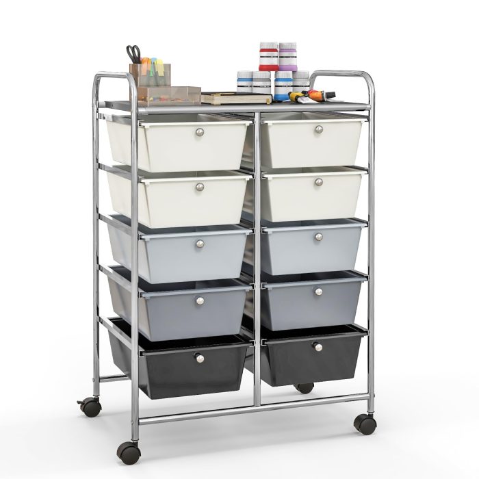 Giantex 10 Drawers Rolling Cart, Classroom Organizers - Gray Gradient - Image 1