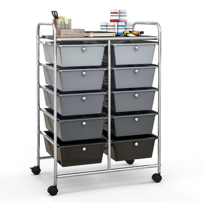 Giantex 10 Drawers Rolling Cart, Classroom Organizers - Black Gradient - Image 1