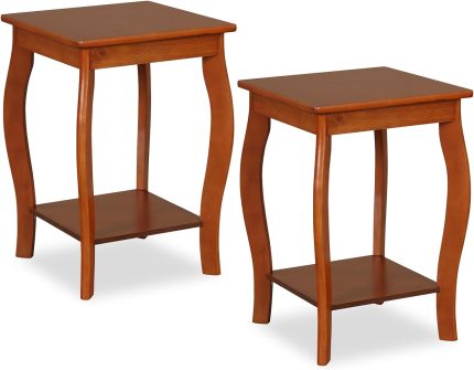Giantex 2-Tier Round End Table, Narrow Tiered Telephone Table with Storage Shelf, Solid Wood Legs - 2 Square