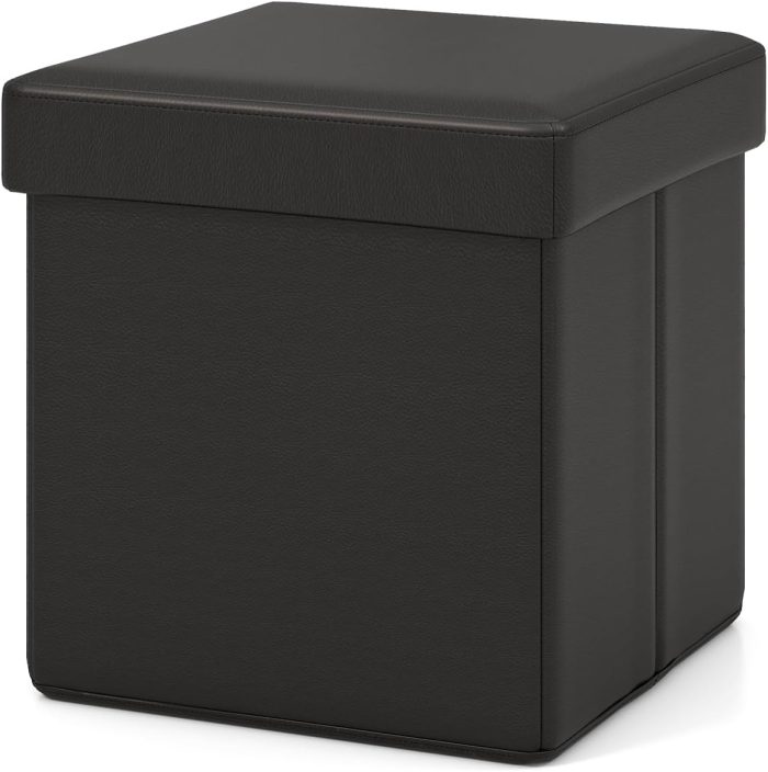 Giantex Cube Storage Ottoman - 15 Inches Folding Ottoman Storage Chest, PVC Leather, Upholstered Footrest - Image 1