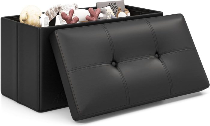 Giantex Cube Storage Ottoman - 15 Inches Folding Ottoman Storage Chest, PVC Leather, Upholstered Footrest - Image 1