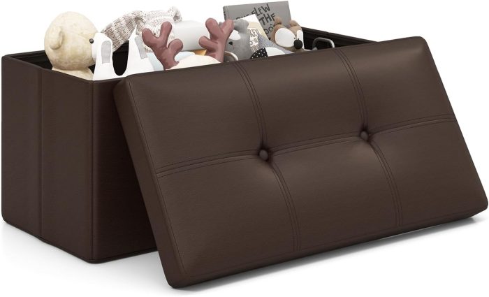 Giantex Cube Storage Ottoman - 15 Inches Folding Ottoman Storage Chest, PVC Leather, Upholstered Footrest - Image 1