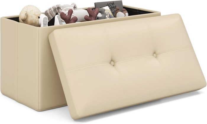 Giantex Cube Storage Ottoman - 15 Inches Folding Ottoman Storage Chest, PVC Leather, Upholstered Footrest - Image 1