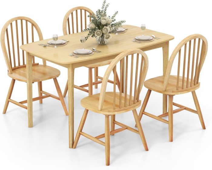Giantex 48" L Rectangular Wooden Dining Table, Solid Rubber Wood Kitchen Table (Natural) - Natural Dining Table Set - Image 1