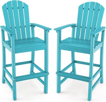 Giantex Outdoor HDPE Bar Stool, Tall Adirondack Chair with Armrests and Footrest, 30 Inches Counter Height Bar Stool - Turquoise 2