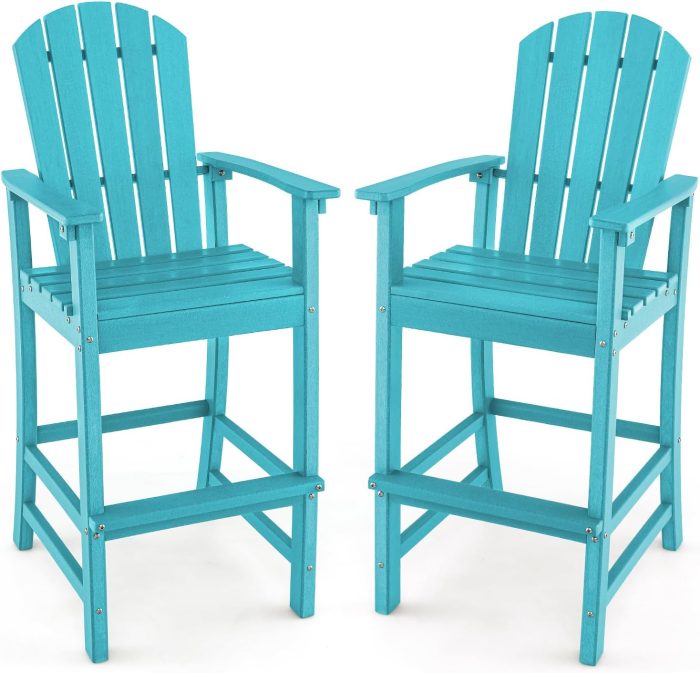 Giantex Outdoor HDPE Bar Stool, Tall Adirondack Chair with Armrests and Footrest, 30 Inches Counter Height Bar Stool - Turquoise 2 - Image 1