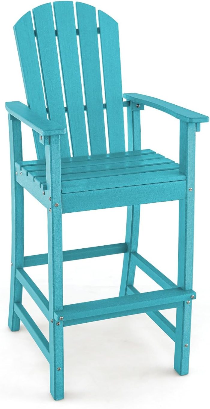 Giantex Outdoor HDPE Bar Stool, Tall Adirondack Chair with Armrests and Footrest, 30 Inches Counter Height Bar Stool - Turquoise 1 - Image 1