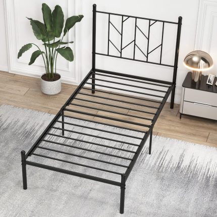 Giantex Metal Bed Frame with Victorian Style Headboard - Twin Black